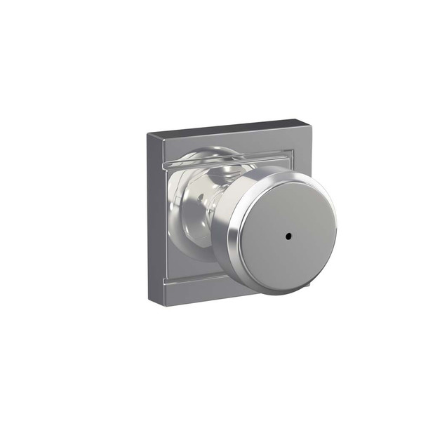 Schlage F40BWE625ULD Polished Chrome Privacy Bowery Style Knob with Upland Rose