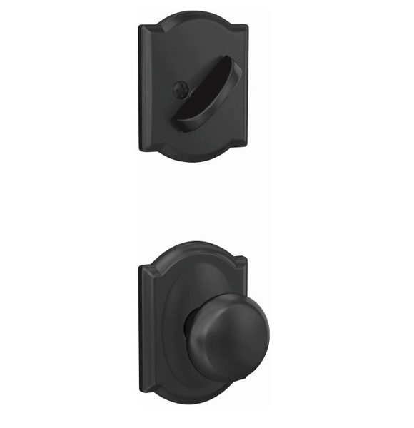 Schlage FC59PLY622CAM Plymouth Knob with Camelot Rose Matte Black Single Cylinder Handlesets (Interior Side Only)