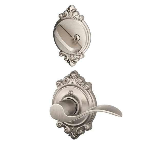 Schlage F59ACC619BRK Satin Nickel Accent Lever and Deadbolt with Brookshire Rose (Interior Half Only)