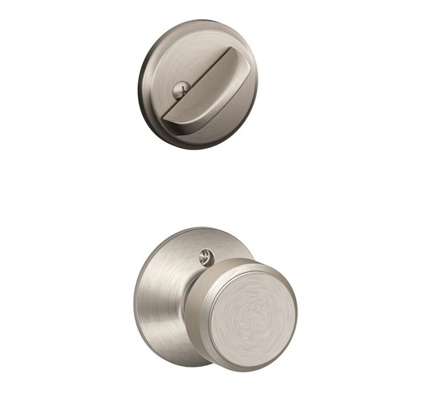 Schlage F59BWE619 Satin Nickel Bowery Knob and Deadbolt with Regular Rose (Interior Half Only)