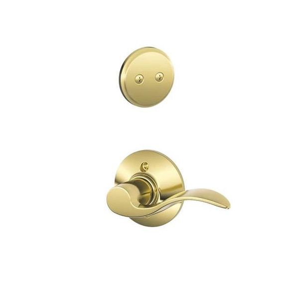 Schlage F94ACC605 Polished Brass Dummy Handleset with Accent Lever and Regular Rose (Interior Side Only)