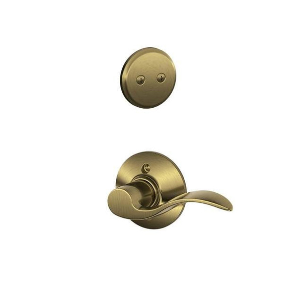 Schlage F94ACC609 Antique Brass Dummy Handleset with Accent Lever and Regular Rose (Interior Side Only)
