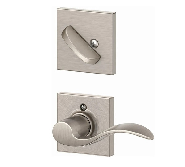 Schlage F94ACC619COL Satin Nickel Dummy Handleset with Accent Lever and Collins Rose (Interior Side Only)