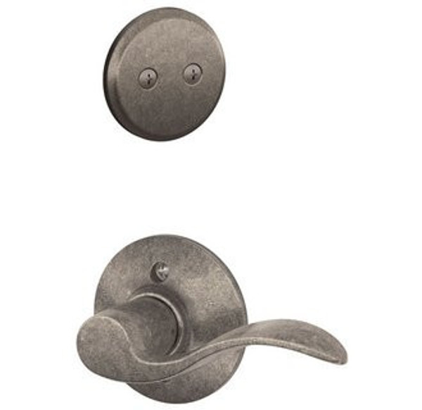 Schlage F94ACC621 Distressed Antique Nickel Dummy Handleset with Accent Lever and Regular Rose (Interior Side Only)