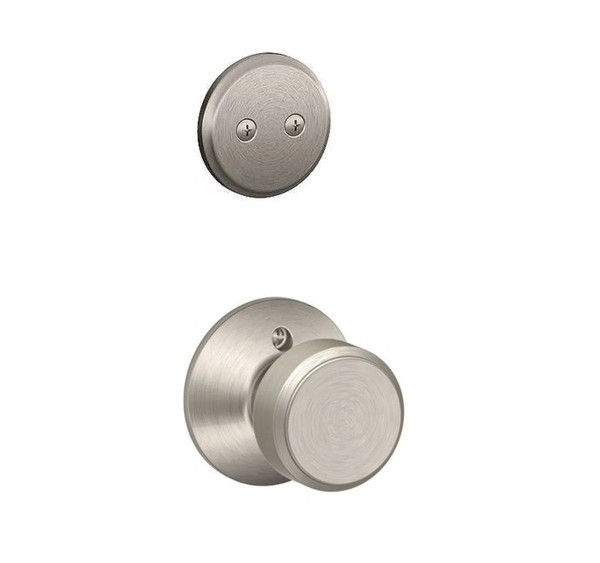 Schlage F94BWE619 Satin Nickel Dummy Handleset with Bowery Knob and Regular Rose (Interior Side Only)