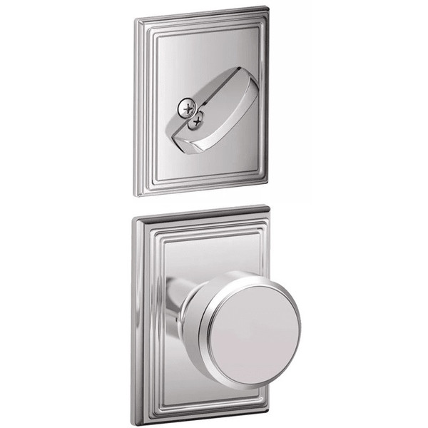 Schlage F94BWE625ADD Polished Chrome Dummy Handleset with Bowery Knob and Addison Rose (Interior Side Only)