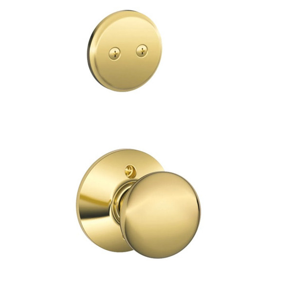 Schlage F94PLY605 Polished Brass Dummy Handleset with Plymouth Knob and Regular Rose (Interior Side Only)