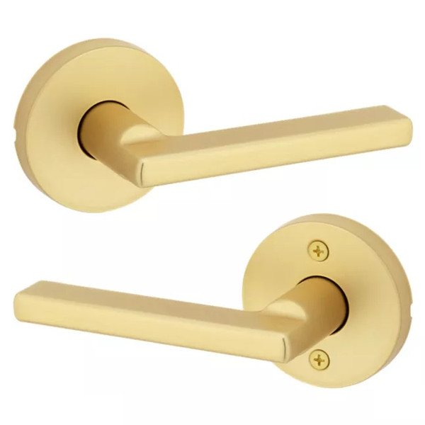 Kwikset 720HFLRDT-4 Halifax Lever with Round Rose Passage Door Lock with 6AL Latch and RCS Strike Satin Brass Finish
