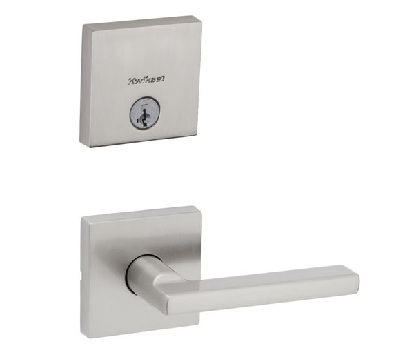 Kwikset 258SQT-720HFLSQT-15 Satin Nickel Downtown Single Cylinder Deadbolt with Halifax Passage Lever and Square Rose