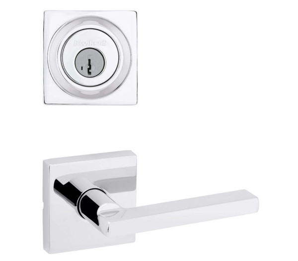 Kwikset 660SQT-720HFLSQT-26 Bright Chrome Square Single Cylinder Deadbolt with Halifax Passage Lever and Square Rose