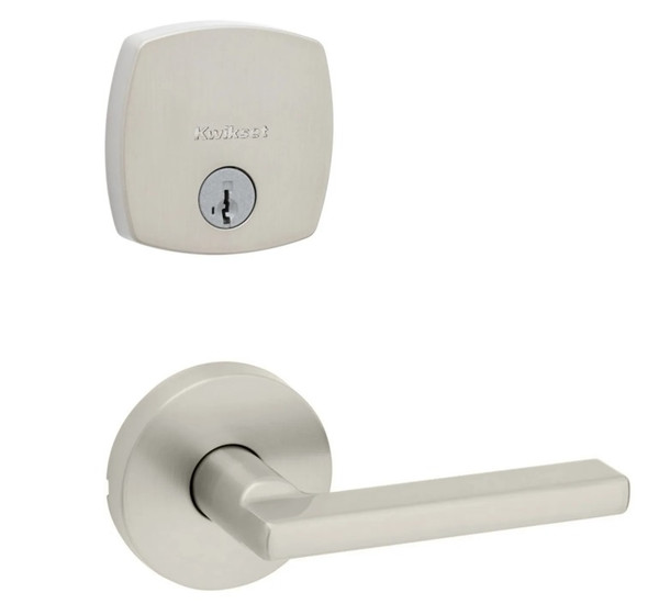 Kwikset 258MDT-720HFLRDT-15 Satin Nickel Midtown Single Cylinder Deadbolt with Halifax Passage Lever with Round Rose