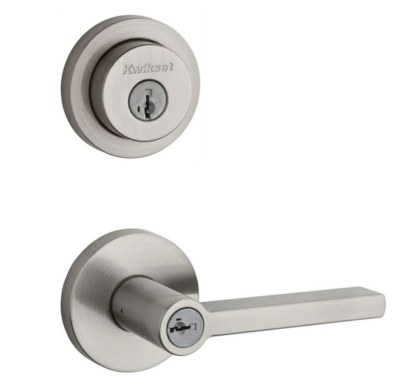 Kwikset 158RDT-740HFLRDT-15 Satin Nickel Milan Single Cylinder Deadbolt with Halifax Keyed Entry Lever and Round Rose