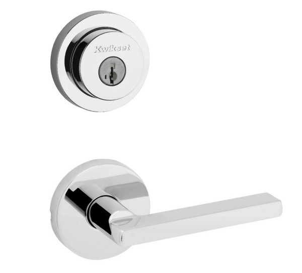 Kwikset 158RDT-720HFLRDT-26 Bright Chrome Milan Single Cylinder Deadbolt with Halifax Passage Lever and Round Rose