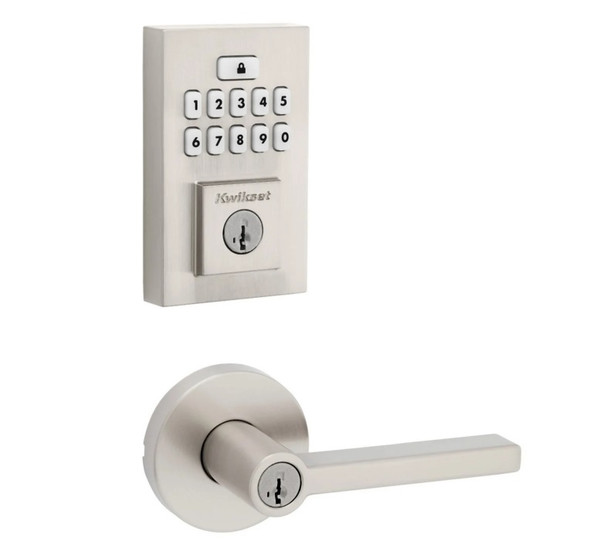 Kwikset 9260CNT-740HFLRDT-15 Contemporary SmartCode Keypad Electronic Deadbolt SmartKey with Halifax Lever with Round Rose Keyed Entry Combo Satin Nickel Finish