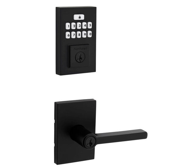 Kwikset 9260CNT-740HFLRCT-514 Contemporary SmartCode Keypad Electronic Deadbolt SmartKey with Halifax Lever with Rectangular Rose Keyed Entry Combo Matte Black Finish