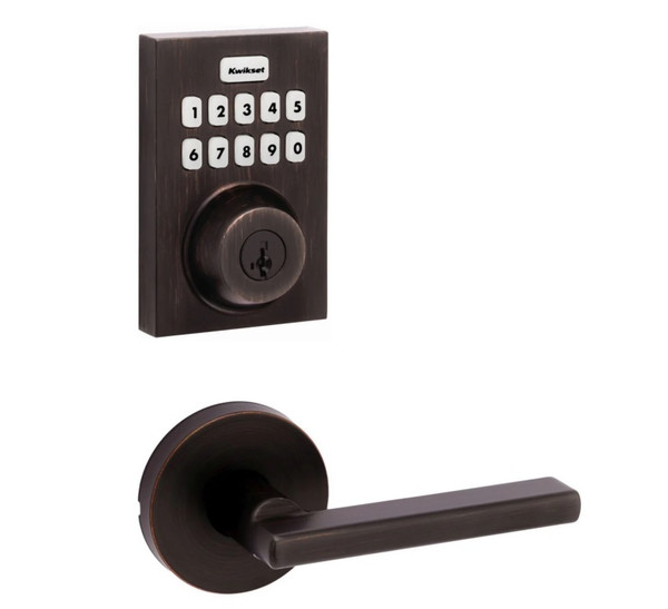 Kwikset HC620CNT-ZW700-720HFLRDT-11P Touchpad Electronic Deadbolt with Z-Wave with Halifax Lever and Round Rose Venetian Bronze Finish