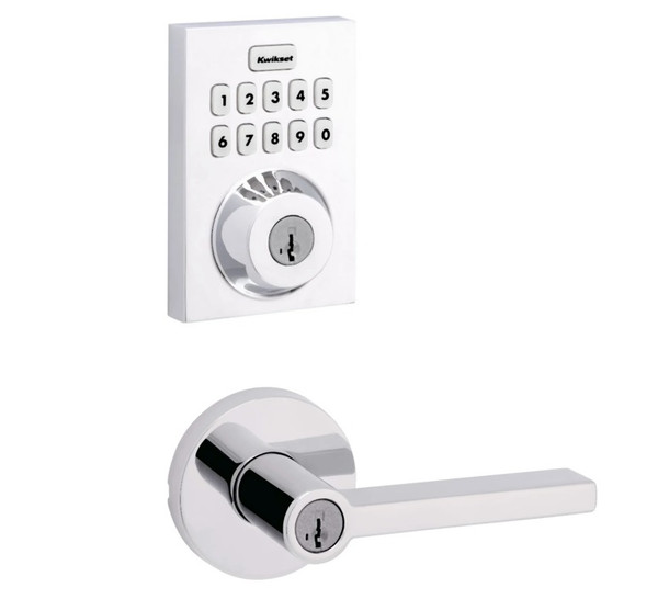 Kwikset HC620CNT-ZW700-740HFLRDT-26 Touchpad Electronic Deadbolt with Z-Wave with Halifax Keyed Lever and Round Rose Bright Chrome Finish