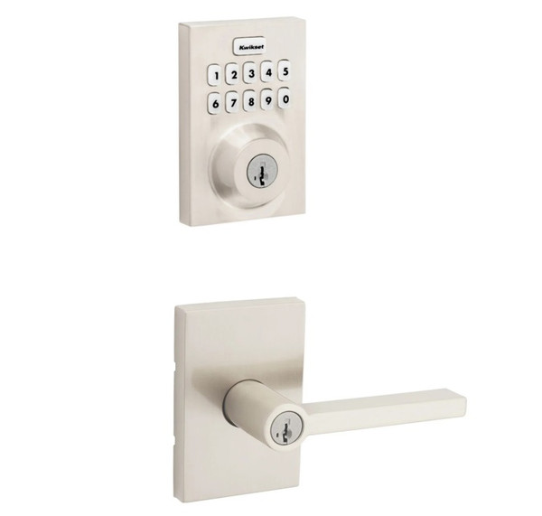 Kwikset HC620CNT-ZW700-740HFLRCT-15 Touchpad Electronic Deadbolt with Z-Wave with Halifax Keyed Lever and Rectangular Rose Satin Nickel Finish