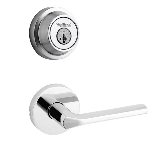 Kwikset 660RDT-720LSLRDT-26 Bright Chrome Round Single Cylinder Deadbolt with Libson Passage Lever and Round Rose