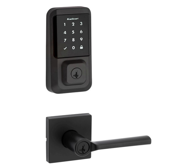 Kwikset 939WIFITSCR-740LSLSQT-514 Halo Wi-Fi Enabled Smart Lock Deadbolt with Touchscreen and Libson Keyed Entry Lever with Square Rose Matte Black Finish
