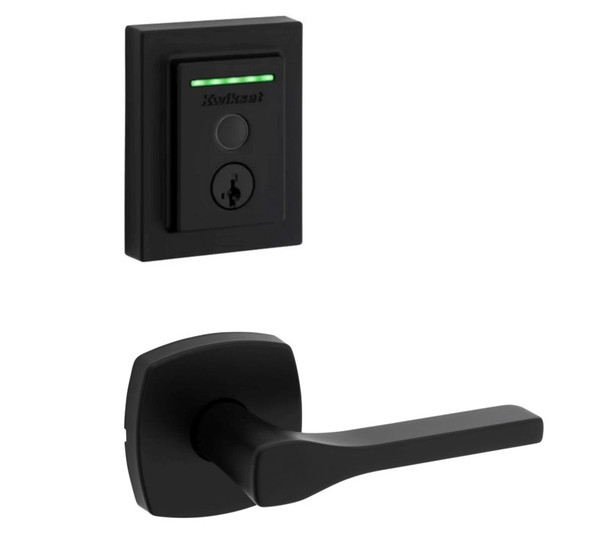 Kwikset 959CNTFPRT-720TPLMDT-514 Halo Touch Contemporary Fingerprint Deadbolt with Built-in Wifi and Tripoli Lever with Midtown Rose Matte Black Finish