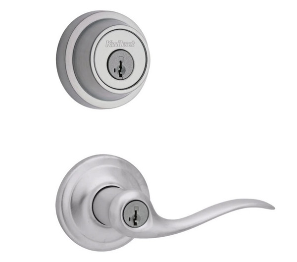 Kwikset 660RDT-740TNL-26D Satin Chrome Round Single Cylinder Deadbolt with Tustin Keyed Entry Lever