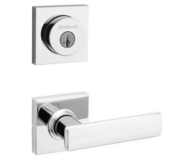 Kwikset 158SQT-200BRNLSQT-26 Bright Chrome Halifax Single Cylinder Deadbolt with Breton Passage Lever and Square Rose