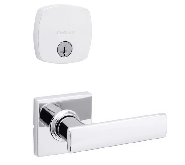 Kwikset 258MDT-200BRNLSQT-26 Bright Chrome Midtown Single Cylinder Deadbolt with Breton Passage Lever with Square Rose