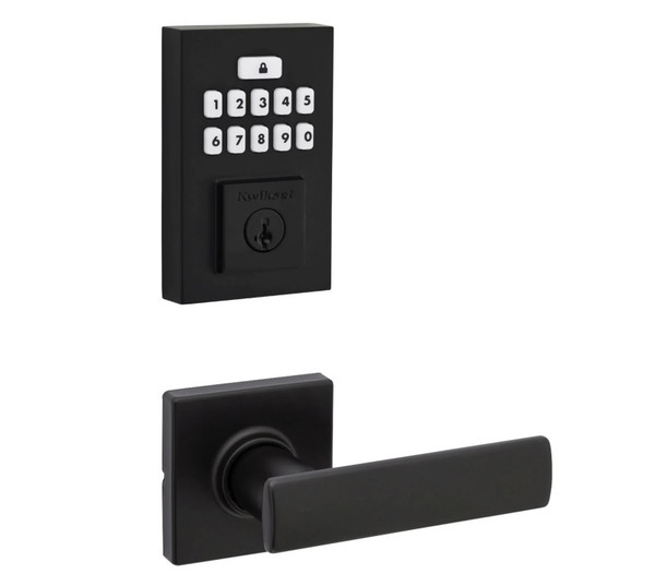 Kwikset 9260CNT-200BRNLSQT-514 Contemporary SmartCode Keypad Electronic Deadbolt SmartKey with Breton Passage Lever with Square Rose Passage Lock Combo Matte Black Finish
