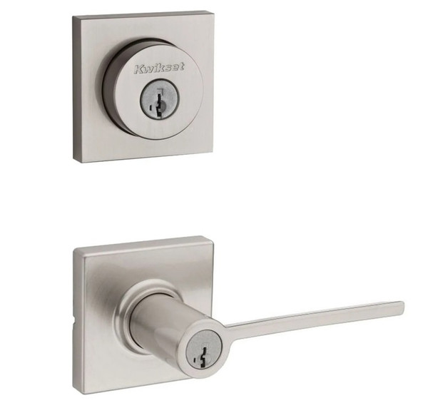 Kwikset 158SQT-405LRLSQT-15 Satin Nickel Halifax Single Cylinder Deadbolt with Keyed Entry Passage Lever and Square Rose
