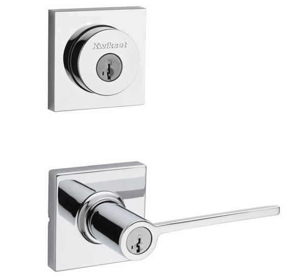 Kwikset 158SQT-405LRLSQT-26 Bright Chrome Halifax Single Cylinder Deadbolt with Keyed Entry Passage Lever and Square Rose
