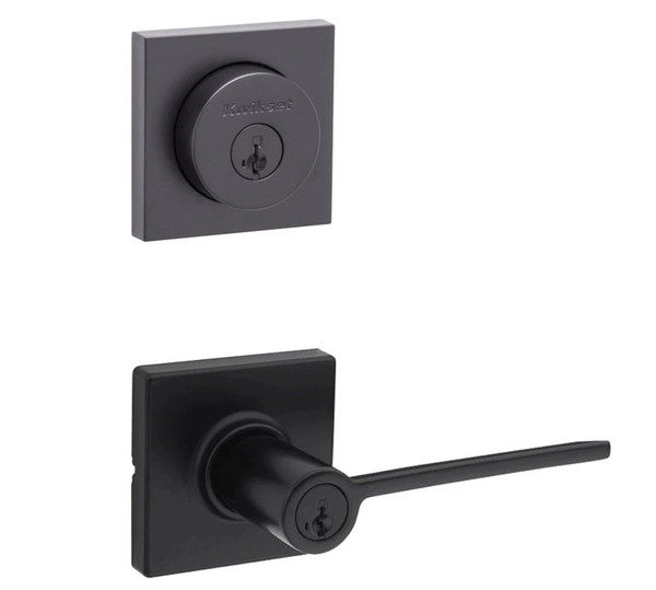 Kwikset 158SQT-405LRLSQT-514 Matte Black Halifax Single Cylinder Deadbolt with Keyed Entry Passage Lever and Square Rose
