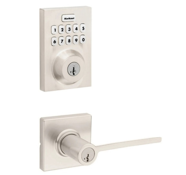 Kwikset HC620CNT-ZW700-405LRLSQT-15 Touchpad Electronic Deadbolt with Z-Wave with Ladera Keyed Entry Lever and Square Rose Satin Nickel Finish