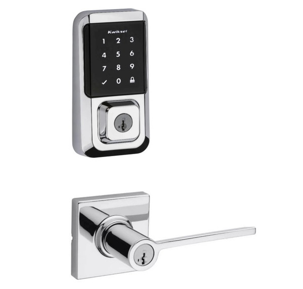 Kwikset 939WIFITSCR-405LRLSQT-26 Halo Wi-Fi Enabled Smart Lock Deadbolt with Touchscreen and Ladera Keyed Entry Lever with Square Rose Polished Chrome Finish