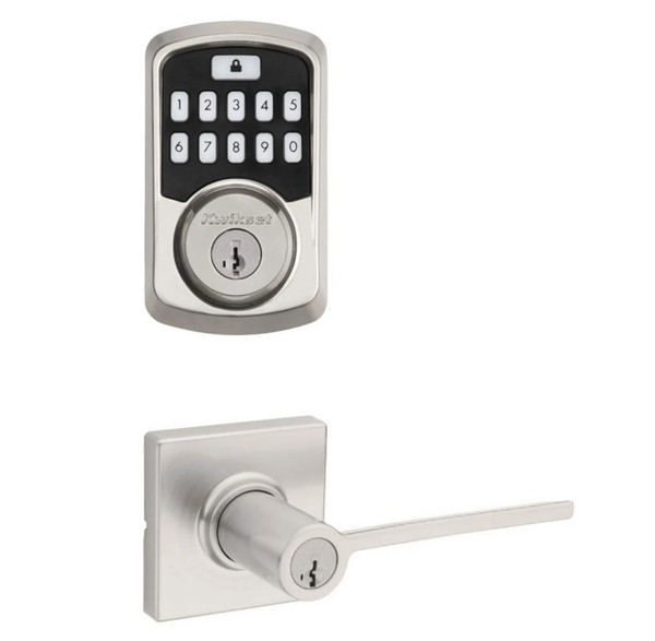 Kwikset 942BLE-405LRLSQT-15 Aura Bluetooth Keypad Electronic Deadbolt with Ladera Keyed Entry Lever with Square Rose Satin Nickel Finish