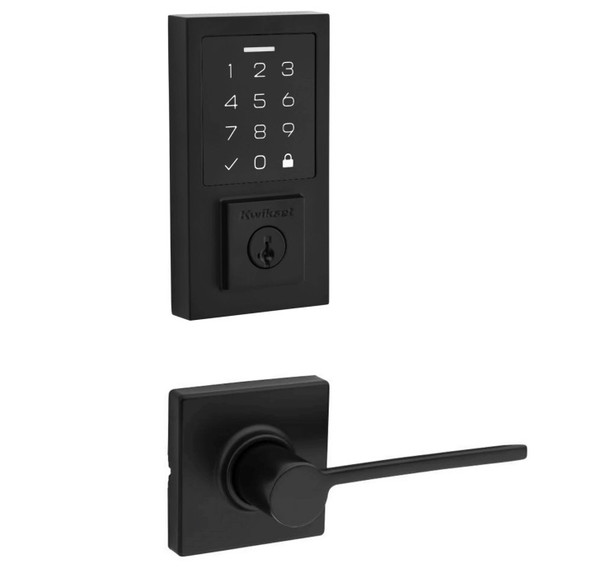 Kwikset 9270CNT-200LRLSQT-514 Contemporary SmartCode Touchpad Electronic Deadbolt SmartKey With Ladera Passage Lever and Square Rose Matte Black Finish