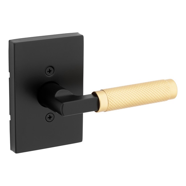 Kwikset 788PVLRCT-5144 Prava Lever with Rectangular Rose Half Dummy Door Lock with Satin Brass Grip Matte Black Finish