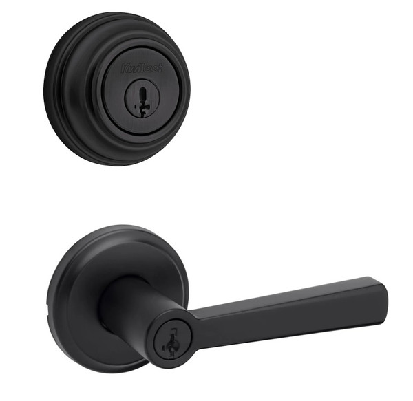 Kwikset 980-740TDL-514 Matte Black Single Cylinder Deadbolt with Trafford Keyed Entry Lever