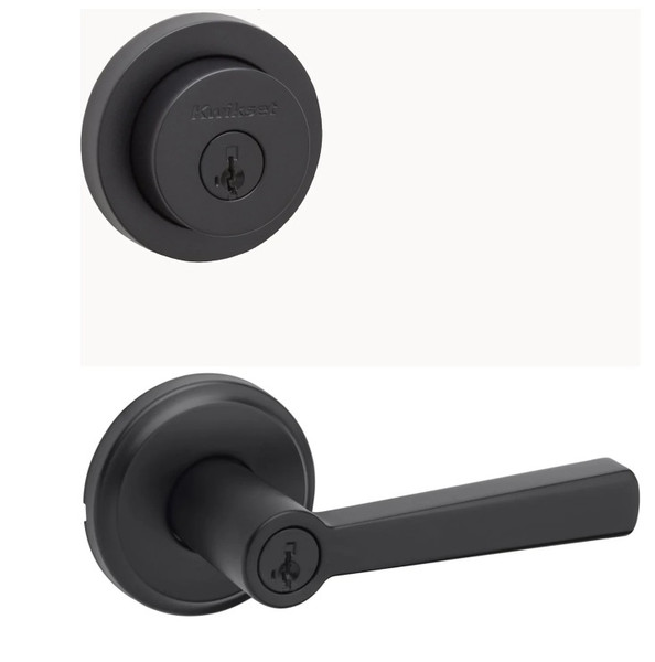 Kwikset 158RDT-740TDL-514 Matte Black Milan Single Cylinder Deadbolt with Trafford Keyed Entry Lever 