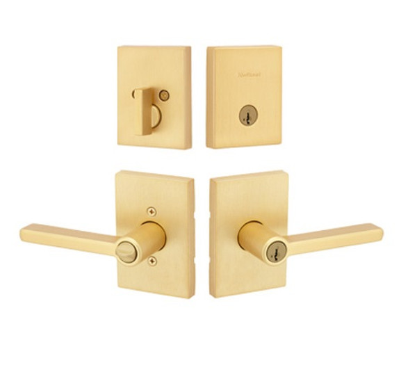 Kwikset 258RCT-740HFLRCT-4 Satin Brass Rectangular Single Cylinder Deadbolt with Halifax Keyed Entry Lever