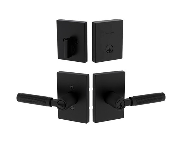 Kwikset 258RCT-740PVLRCT-514 Matte Black Rectangular Single Cylinder Deadbolt with Prava Keyed Entry Lever
