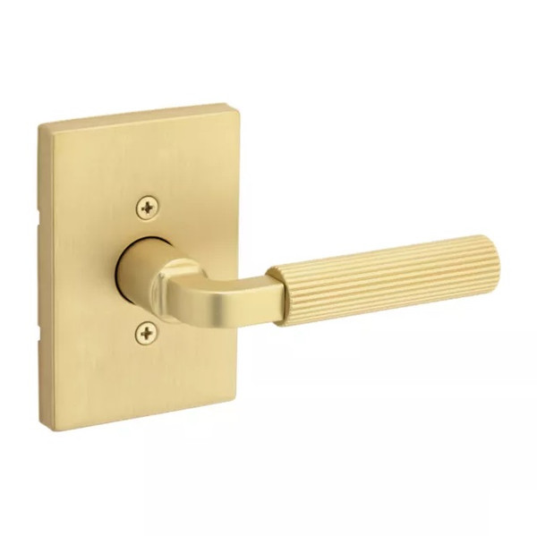 Kwikset 788MALRCT-4 Mirada Reeded Pattern Lever with Contemporary Rectangular Rose Half Dummy Door Lock Satin Brass Finish