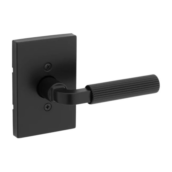 Kwikset 788MALRCT-514 Mirada Reeded Pattern Lever with Contemporary Rectangular Rose Half Dummy Door Lock Matte Black Finish