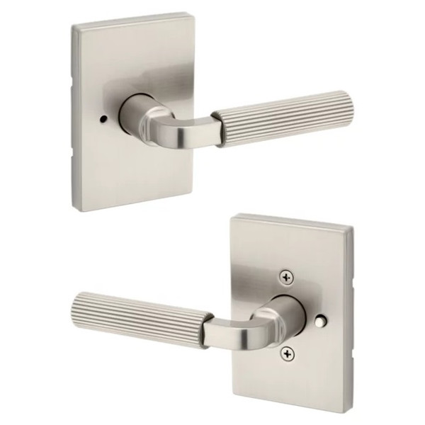 Kwikset 730MALRCT-15 Mirada Reeded Pattern Lever with Contemporary Rectangular Rose Privacy Door Lock with 6AL Latch and RCS Strike Satin Nickel Finish
