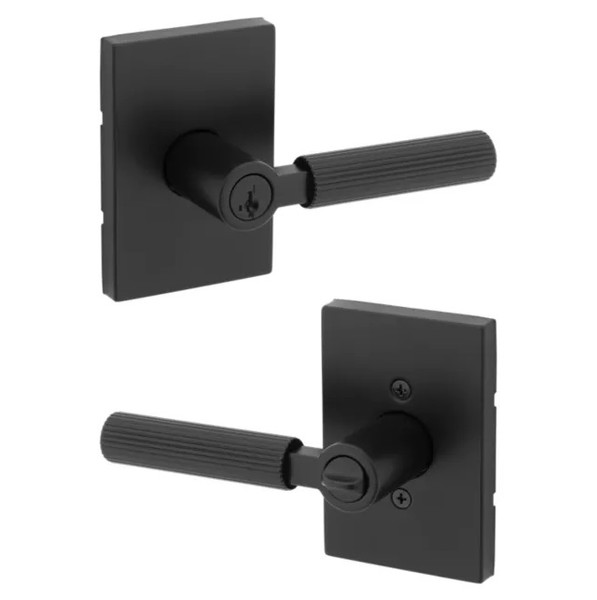 Kwikset 740MALRCT-514S Mirada Reeded Pattern Lever with Contemporary Rectangular Rose Entry Door Lock SmartKey with 6AL Latch and RCS Strike Matte Black Finish