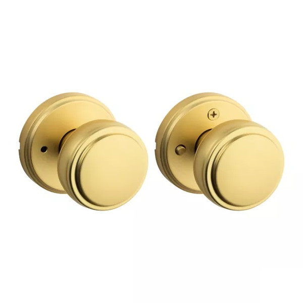Kwikset 730SOK-4 Sora Knob with Traditional Round Rose Privacy Door Lock with 6AL Latch and RCS Strike Satin Brass Finish Kwikset 730SOK-4 Sora Knob with Traditional Round Rose Privacy Door Lock with 6AL Latch and RCS Strike Satin Brass Finish