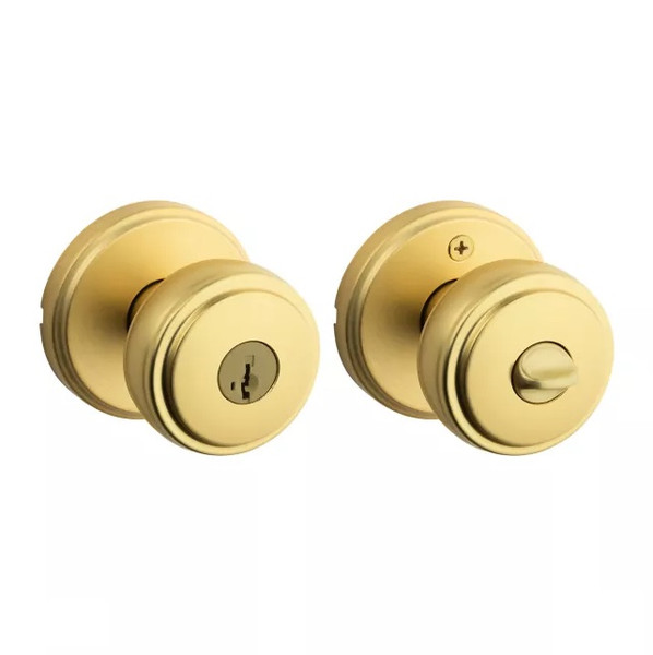 Kwikset 740SOK-4S Sora Knob with Traditional Round Rose Entry Door Lock SmartKey with 6AL Latch and RCS Strike Satin Brass Finish Kwikset 740SOK-4S Sora Knob with Traditional Round Rose Entry Door Lock SmartKey with 6AL Latch and RCS Strike Satin Brass Finish