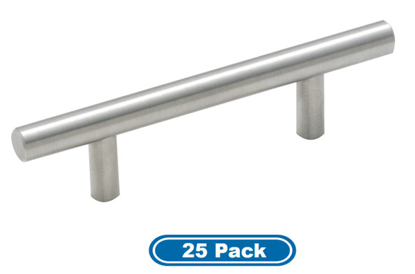 Amerock BP19010CSG9-25PACK Pack of 25 3" (76 mm) Center to Center Carbon Steel Bar Pull Sterling Nickel Finish
