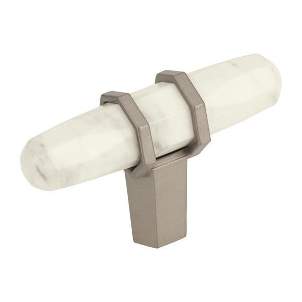 Amerock BP36647MWG10 Carrione 2-1/2" Length Cabinet Knob Marble White and Satin Nickel Finish