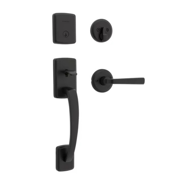 Kwikset 818BFH-971TDL-514S Single Cylinder Brentford Exterior Handleset with Trafford Lever with SmartKey with RCAL Latch and RCS Strike Matte Black Finish